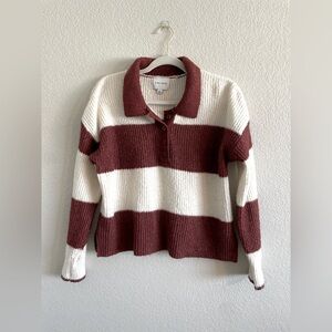 Pink rose collared color block sweater